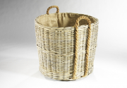 Rattankorb rund auf Rollen mit Leinenstoff/Jute ausgeschlagen Rattan grey