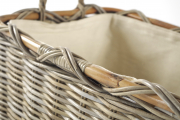 Holzkorb/Kaminkorb rechteckig Kubu grey aus Rattan mit Griffen und Leinen