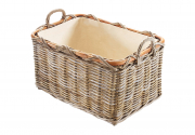 Holzkorb/Kaminkorb rechteckig Kubu grey aus Rattan mit Griffen und Leinen