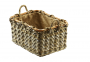 Holzkorb/Kaminkorb rechteckig Kubu grey aus Rattan mit Griffen und Jute