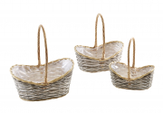 Pflanzkorb Querhenkel oval Weide Chipwood grau wei� mit Folie S/3