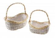 Pflanzkorb L�ngshenkel oval Weide Chipwood grau wei� mit Folie S/2