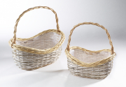 Pflanzkorb L�ngshenkel oval Weide Chipwood grau wei� mit Folie S/2
