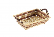 Dekoschale aus Weide eckig mit Holzgriffen