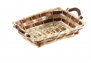 Dekoschale aus Weide eckig mit Holzgriffen