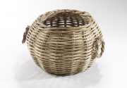 Rattankorb Kartoffel Zwiebelkorb grey rund mit zwei Griffen aus Rattan