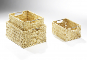 Regalkorb-Set mit drei Gr��en aus Maisblatt mit Metallgriffen S/3