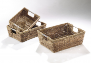 Regalkorb eckig natur aus Bananenblatt auf Metallrahmen geflochten S/3
