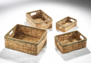 Regalkorb eckig aus Galangablatt auf Metallrahmen geflochten S/4
