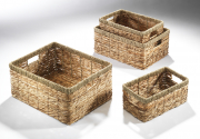 Regalkorb eckig aus Galangablatt auf Metallrahmen geflochten S/4