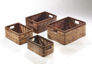 Regalkorb eckig aus Bananenblatt auf Metallrahmen geflochten S/4