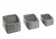 Regalkorb eckig grau aus Polyrattanstr�ngen geflochten S/3