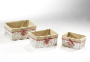 Regalkorb Weide wei� Textileinsatz mit Rot Wei� Karo Bord�re Herz S/3