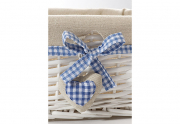 Regalkorb Weide wei� Textileinsatz mit Blau Wei� Karo Bord�re Herz S/3