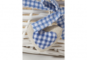 Regalkorb Weide wei� Textileinsatz mit Blau Wei� Karo Bord�re Herz S/3