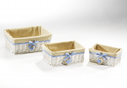 Regalkorb Weide wei� Textileinsatz mit Blau Wei� Karo Bord�re Herz S/3