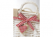 Regalkorb Weide wei� mit Textil und Rot Wei� Karo Bord�re mit Griff S/3