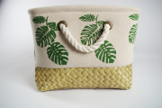 Regalkorb LEAF eckig Seegras mit Textil S/3