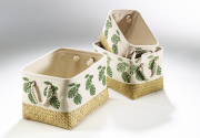 Regalkorb LEAF eckig Seegras mit Textil S/3