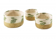 Dekoschale LEAF aus Seegras runde Form mit Textil S/3