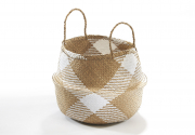 Faltkorb aus Seegras natur und wei�em Bast gemustert mit Griffen