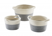 Baumwollkorb rund grau wei� mit Griffen S/3