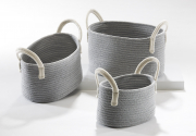 Baumwollkorb rund oval grau mit Griffen in wei� S/3