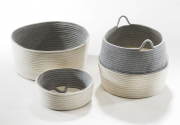 Baumwollkorb rund faltbar wei� grau mit Griffen S/3