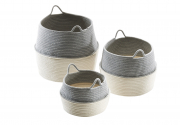 Baumwollkorb rund faltbar wei� grau mit Griffen S/3