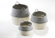 Baumwollkorb rund faltbar wei� grau mit Griffen S/3