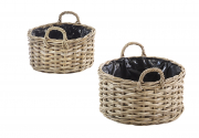Pflanzkorb Rattan grey rund mit Folie ausgeschlangen und Griffen S/2