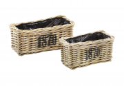 Pflanzkorb Rattan 1870 rechteckig kubu grey mit Folie ausgeschlagen S/2