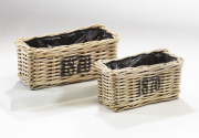 Pflanzkorb Rattan 1870 rechteckig kubu grey mit Folie ausgeschlagen S/2