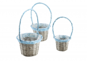 Pflanzkorb Weide grau Polyrattan blau mit Henkel und Folie ausgeschlagen S/3