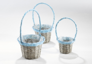 Pflanzkorb Weide grau Polyrattan blau mit Henkel und Folie ausgeschlagen S/3