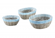 Pflanzschale Weide grau Polyrattan blau oval und Folie ausgeschlagen S/3