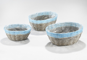 Pflanzschale Weide grau Polyrattan blau oval und Folie ausgeschlagen S/3