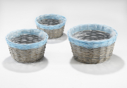 �bertopf aus Weide und Polyrattan grau blau mit Folie ausgeschlagen S/3