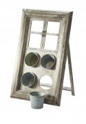 Deko-Fenster ohne Glas aus Holz bepflanzbar 4 Gef��e aus Metall
