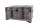 Truhe KUBA aus Holz grau mit Metall- und Kunstlederapplikationen GR2