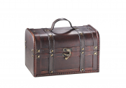 Truhe SAN PEDRO aus Holz braun mit Metall- und Kunstlederapplikationen