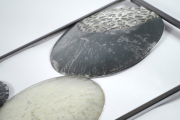 Wandbild SLICES aus Metall Kreise und Ornamente wei� grau silber