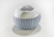 Teelichthalter runde Form aus Keramik in grau-wei�
