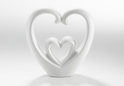 Dekofigur 2 Herzen 25 cm Keramik matt-wei�