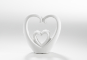 Dekofigur 2 Herzen 21 cm Keramik matt-wei�