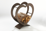 Kaminholzregal HEART aus Metall in der Farbe antikbraun