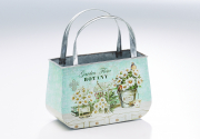 Deko-Pflanztasche aus Metall mit Blumendekor