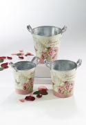 Deko-�bertopf Rosen Metall rund mit Rosendekor S/3