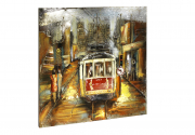 Metallbild 3D quadratisch mit einer Tram als 3D Relief