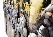 Metallbild 3D rechteckig quer mit Bauarbeitern in New York als 3D Relief NEU